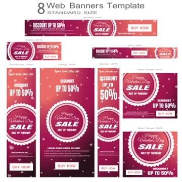 Gradient pink web banners of Valentine's Day Sale vector set of standard size Stock Illustration
