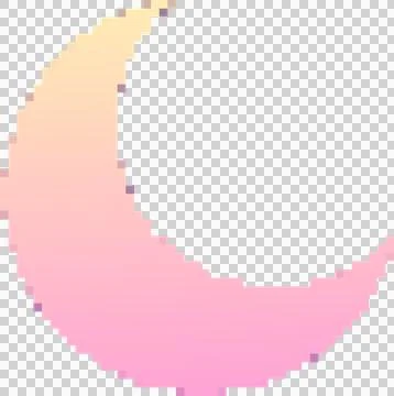 Gradient pixel art crescent moon is floating on transparent background with Ilustração Stock
