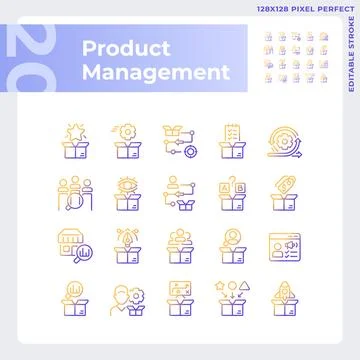 Gradient pixel perfect product management icons set Ilustração Stock