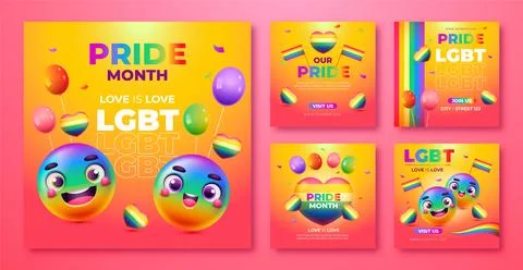 Gradient pride month instagram posts collection Illustrazione stock