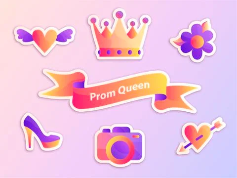Gradient Prom decorative stickers for web and print. Stock Illustration