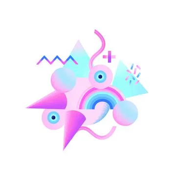 Gradient psychedelic composition of geometric shapes rainbow and eyes isolate Stock Illustration