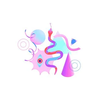 Gradient psychedelic composition of snake, geometric shapes, eye isolated on  Illustrazione stock