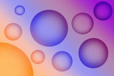 Gradient Purple and Orange Colored 3D Various Sized Spheres Stock Photos