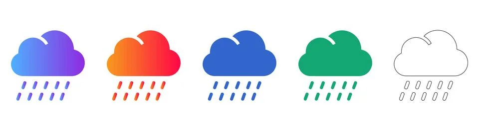 Gradient Rain Clouds Icon Set with Outline Style Stock Illustration
