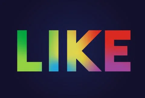 Gradient rainbow colours standard bold alphabet letter word LIKE Stock Illustration