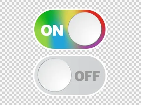 Gradient rainbow, gray icon On and Off toggle switch modern button Stock Illustration