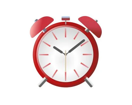 Gradient red bedside alarm time clock icon with two bells Stock Illustration