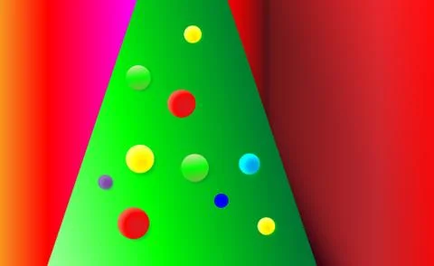 Gradient red Christmas background with green tree, ornaments from Tree bals Stock Illustration