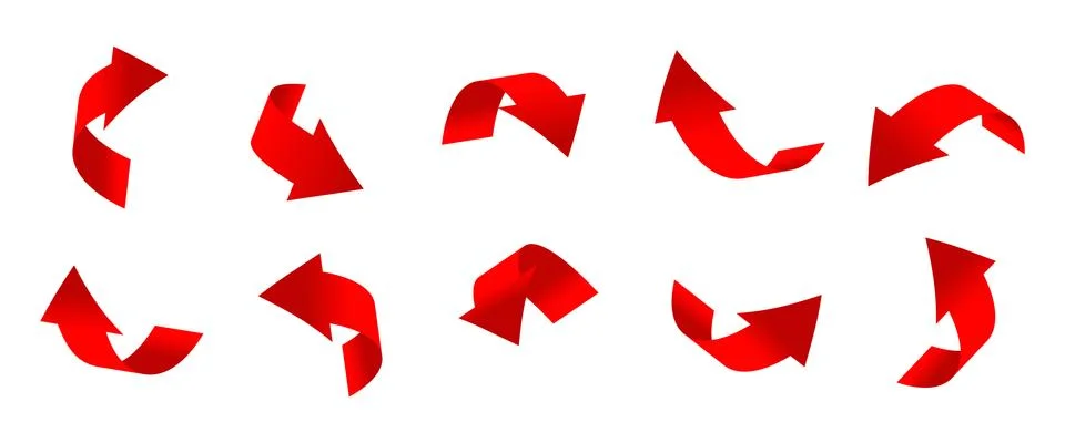 Gradient red curved arrows 3d realistic set vector Stock Illustration