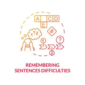Gradient red icon remembering sentence difficulties concept Stock Illustration
