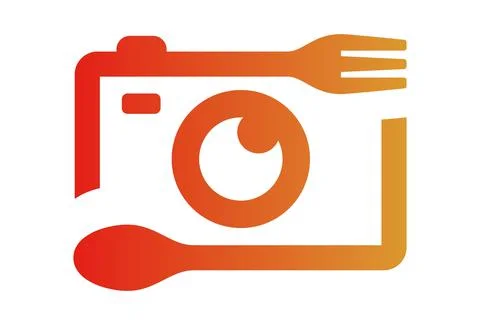 Gradient Red to Orange Abstract Camera Spoon and Fork Logo Design	 Stock Illustration