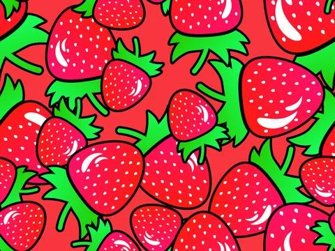 Gradient red strawberry seamless pattern. Summer berry pattern with strawbe.. イラスト素材