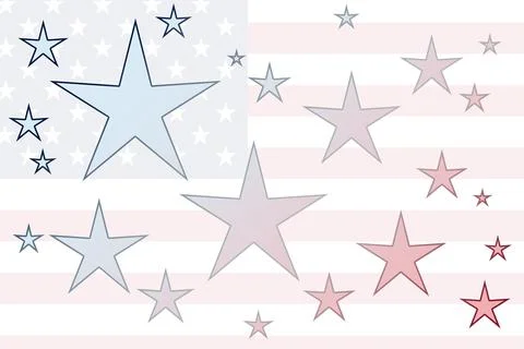 Gradient red white blue star shapes overlay american flag illustration Illustrazione stock