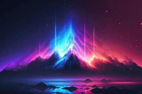 Gradient reflection god rays magic sunset in wonderland landscape neon lumi.. 스톡 일러스트