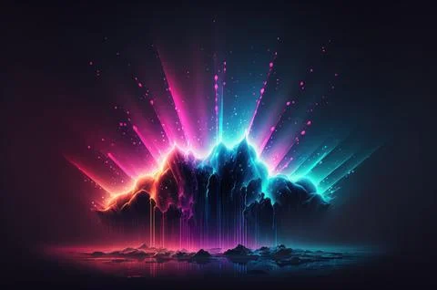 Gradient reflection god rays magic sunset in wonderland landscape neon lumi.. イラスト素材