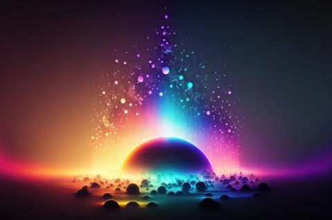 Gradient reflection god rays magic sunset in wonderland landscape neon lumi.. 스톡 일러스트