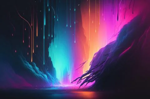 Gradient reflection god rays magic sunset in wonderland landscape neon lumi.. Stock Illustration