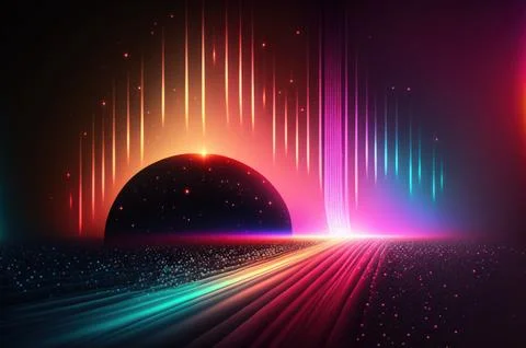 Gradient reflection god rays magic sunset in wonderland landscape neon lumi.. Stock Illustration