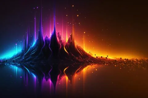 Gradient reflection god rays magic sunset in wonderland landscape neon lumi.. Stock Illustration