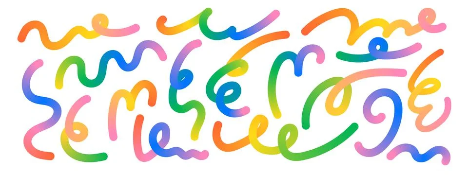 Gradient ribbon doodle vector set. Colorful swirl shapes and wavy line patt.. Stock Illustration