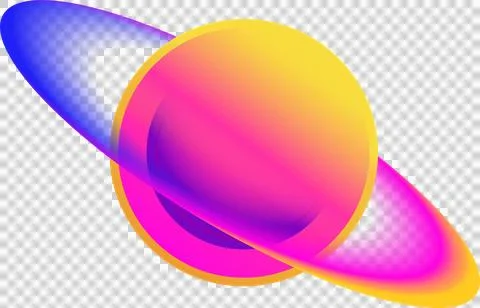 Gradient ringed planet is floating in flat design with concentric rings on Illustrazione stock