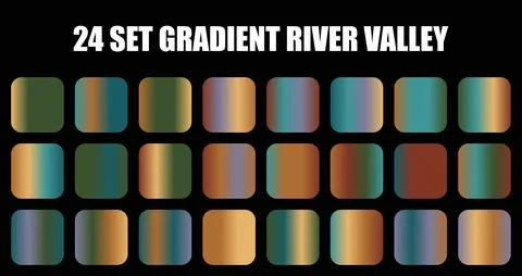 Gradient river valley color palette set featuring rich earthy tones and deep Stock Illustration