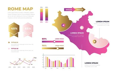 Gradient rome city map infographics Stock Illustration