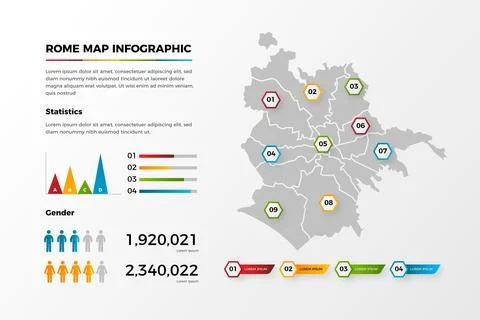 Gradient rome map infographics Stock Illustration