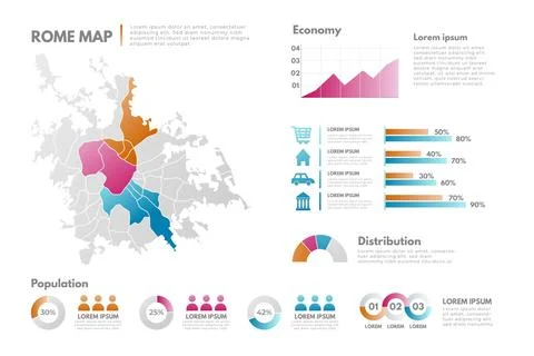 Gradient rome map infographics Stock Illustration