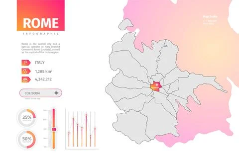 Gradient rome map infographics Stock Illustration