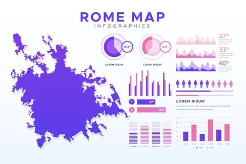 Gradient rome map infographics Stock Illustration