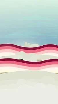 Gradient rose quartz palette rainbow road sky city with rounded blocks and layer Ilustración de archivo