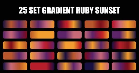 Gradient ruby sunset set with twenty five color swatches featuring vibrant Stock Illustration
