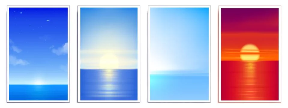 Gradient sea blurred posters at sunset, starry sky 库存插图