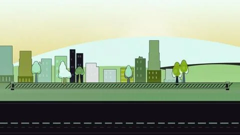 Gradient serene willow palette metropolitan street scene with and tile sidewalk Stock Illustration