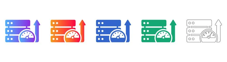 Gradient Server Performance Speed Icon Set Illustrazione stock