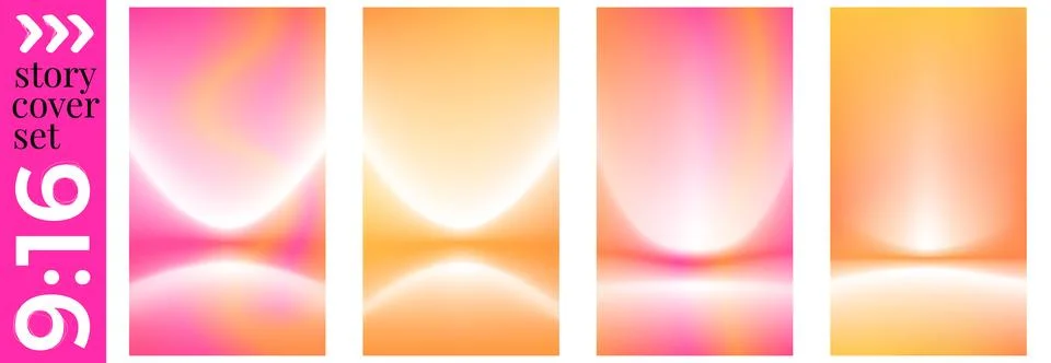 Gradient set with four orange pink panels. Warm collection blends coral tones Illustrazione stock