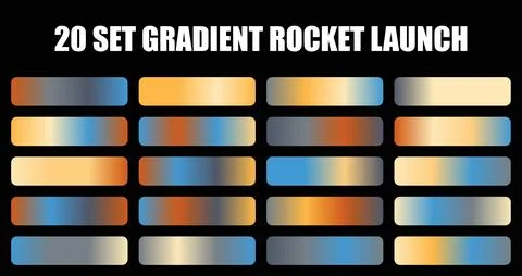 Gradient set rocket launch color palette with blue orange and metallic shades Stock Illustration