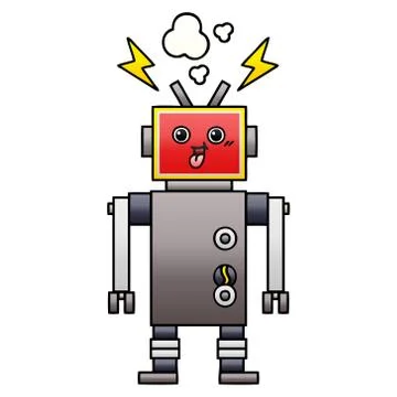 Gradient shaded cartoon crazed robot Illustrazione stock