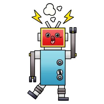 Gradient shaded cartoon robot malfunction Stock Illustration