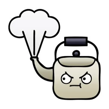 Gradient shaded cartoon steaming kettle Stock Illustration