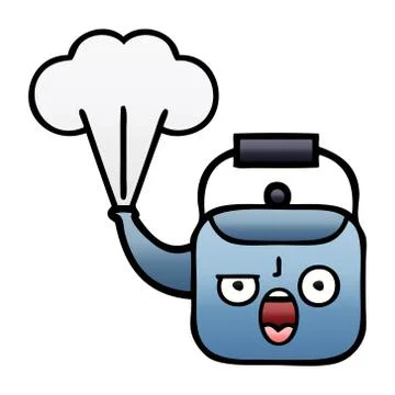Gradient shaded cartoon steaming kettle Stock Illustration