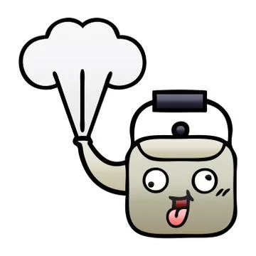 Gradient shaded cartoon steaming kettle Stock Illustration