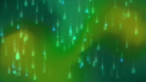 Gradient shifting at start, binary streams forming and falling, pulsing squares Stock Footage 328225046