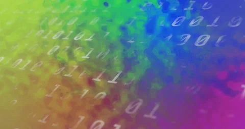 Gradient shifting triggers binary digits drifting, fading and cycling to Stock Footage 315559353