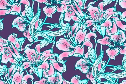 Gradient Silhouettes, Flower Buds and Leaves of Lily Flowers. Stock Illustration