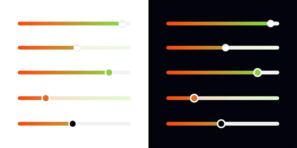Gradient slider control bar vector set on white and black background. Power.. Stockillustratie