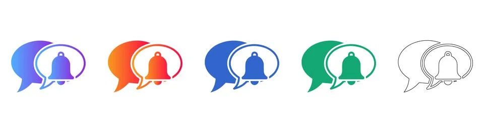 Gradient Speech Bubble Notification Bell Icon Set 스톡 일러스트