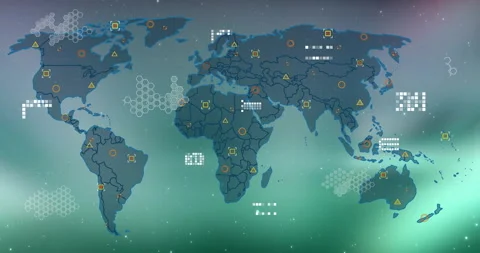 Gradient spreading and map outlines defining driving nodes popping up Stock Footage 312500501